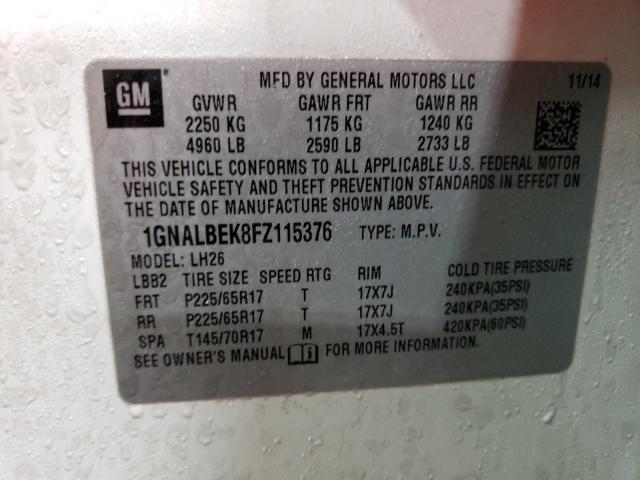 1GNALBEK8FZ115376 - 2015 CHEVROLET EQUINOX LT WHITE photo 12