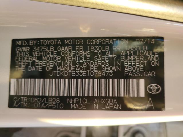 JTDKDTB33E1078473 - 2014 TOYOTA PRIUS C WHITE photo 13