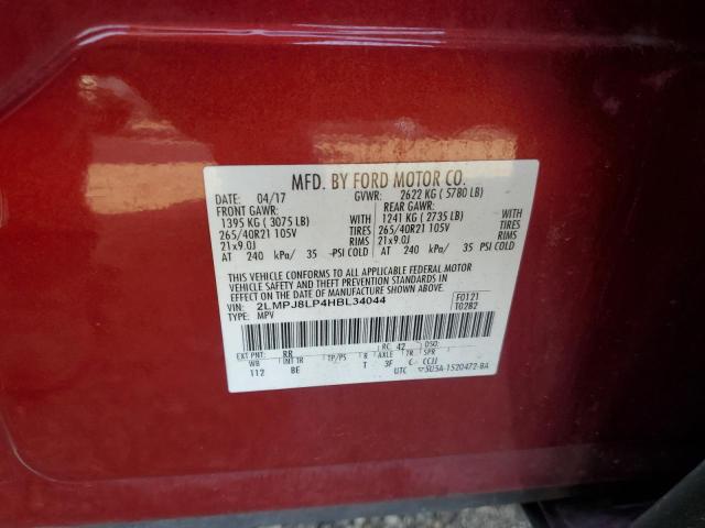 2LMPJ8LP4HBL34044 - 2017 LINCOLN MKX RESERVE Կարմիր լուսանկար 12