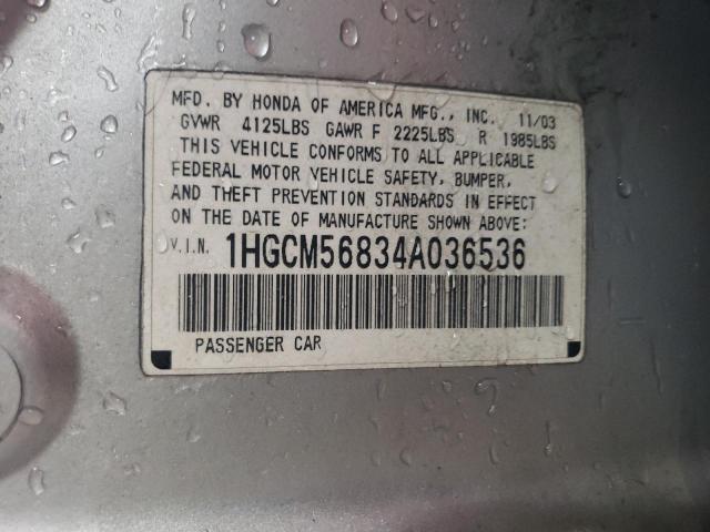 1HGCM56834A036536 - 2004 HONDA ACCORD EX SILVER photo 12