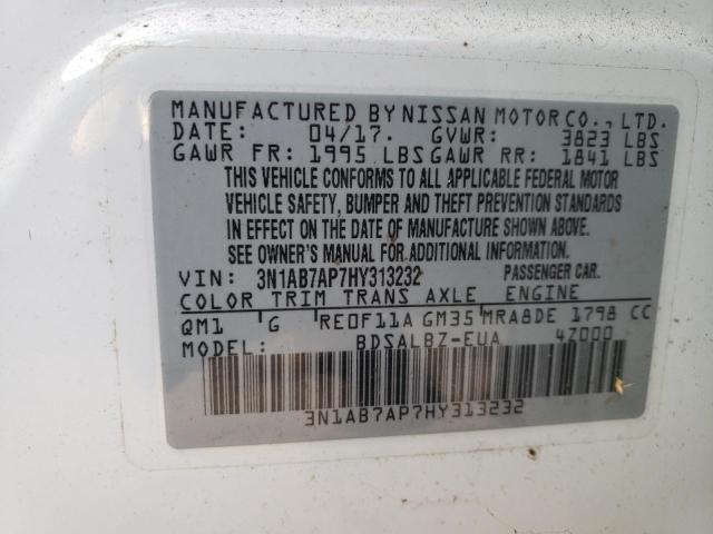 3N1AB7AP7HY313232 - 2017 NISSAN SENTRA S WHITE photo 12