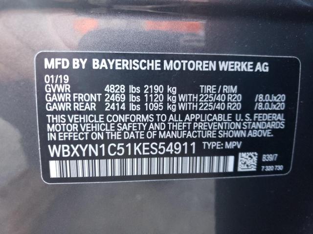 WBXYN1C51KES54911 - 2019 BMW X2 M35I GRAY photo 12