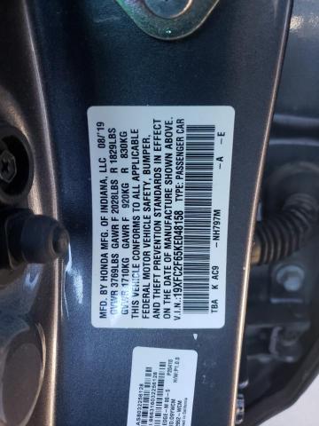 19XFC2F65KE048158 - 2019 HONDA CIVIC LX GRAY photo 12