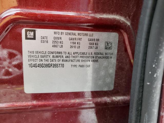 1G4G45G38GF265770 - 2016 BUICK LACROSSE SPORT TOURING MAROON photo 12