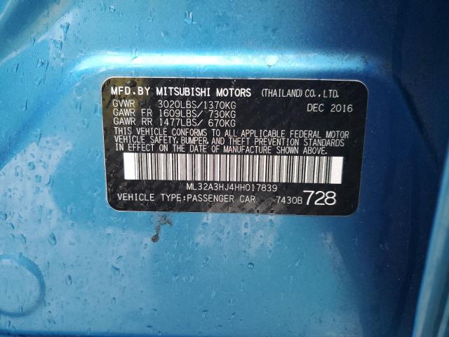 ML32A3HJ4HH017839 - 2017 MITSUBISHI MIRAGE ES BLUE photo 12