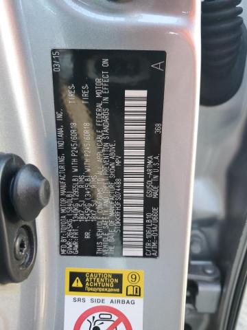 5TDKKRFH3FS074488 - 2015 TOYOTA HIGHLANDER XLE SILVER photo 13