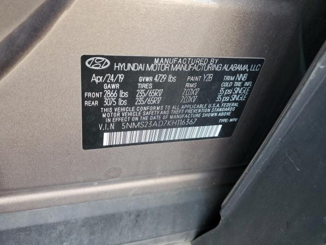 5NMS23AD7KH116367 - 2019 HYUNDAI SANTA FE SE TAN photo 13