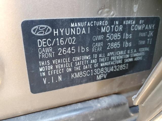 KM8SC13D83U432851 - 2003 HYUNDAI SANTA FE GLS TAN photo 12