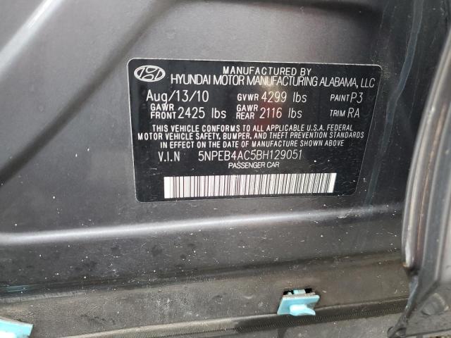 5NPEB4AC5BH129051 - 2011 HYUNDAI SONATA GLS GRAY photo 12