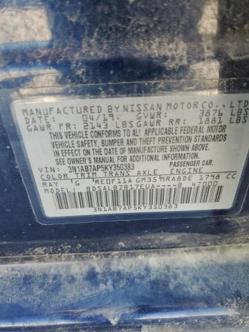 3N1AB7AP5KY350383 - 2019 NISSAN SENTRA S BLUE photo 13