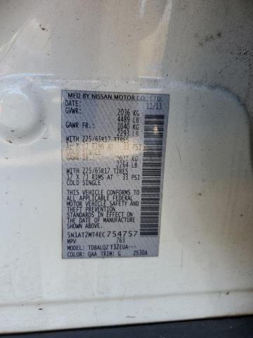 5N1AT2MT4EC754757 - 2014 NISSAN ROGUE S WHITE photo 12