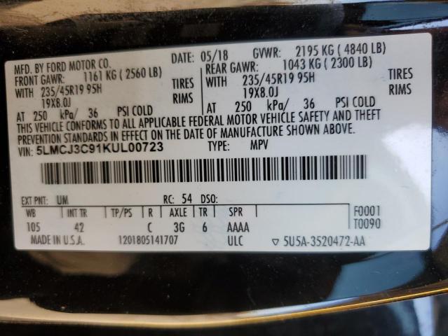 5LMCJ3C91KUL00723 - 2019 LINCOLN MKC RESERVE შავი ფოტო 12