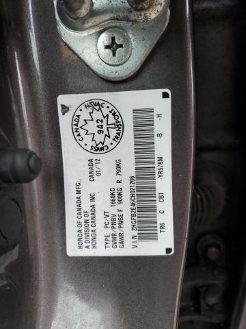 2HGFB2E46CH021206 - 2012 HONDA CIVIC LX GRAY photo 12