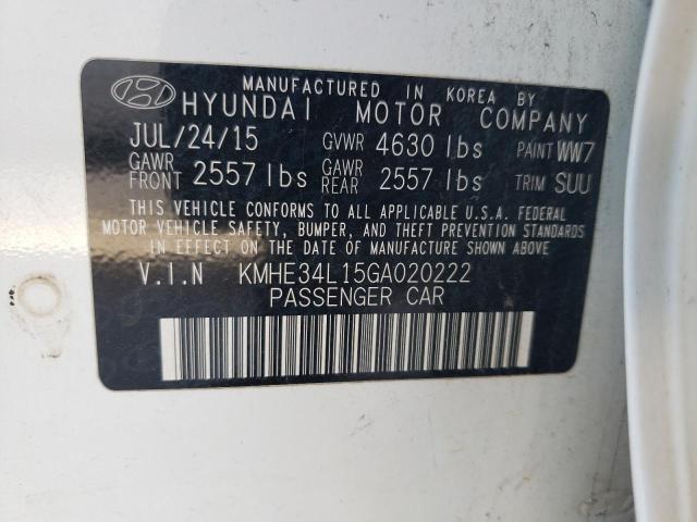 KMHE34L15GA020222 - 2016 HYUNDAI SONATA HYBRID WHITE photo 12