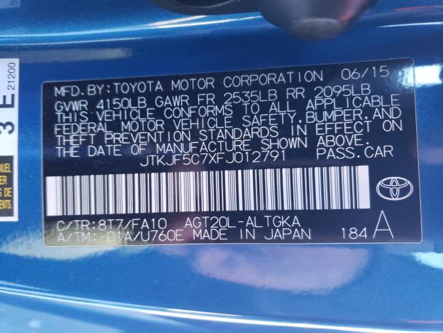 JTKJF5C7XFJ012791 - 2015 TOYOTA SCION TC BLUE photo 12