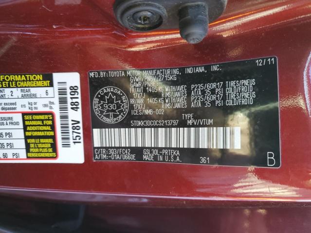 5TDKK3DC0CS213797 - 2012 TOYOTA SIENNA LE RED photo 13