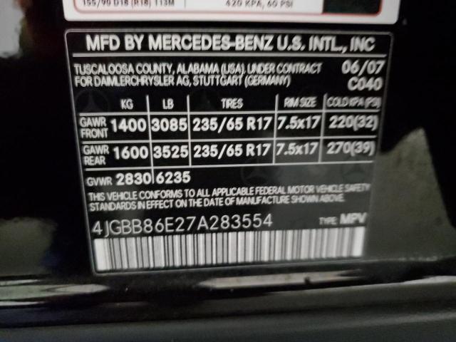 4JGBB86E27A283554 - 2007 MERCEDES-BENZ ML 350 BLACK photo 13