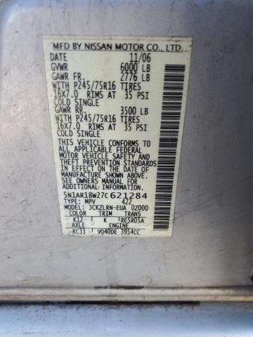 5N1AR18W27C621284 - 2007 NISSAN PATHFINDER LE 银色 照片 12