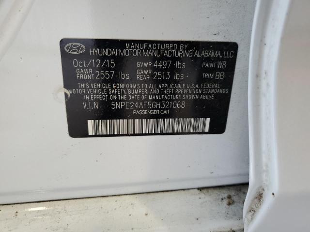 5NPE24AF5GH321068 - 2016 HYUNDAI SONATA SE WHITE photo 12