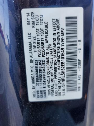 5FNRL5H62EB101649 - 2014 HONDA ODYSSEY EXL BLUE photo 14