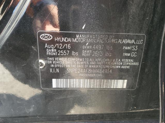 5NPE24AF8HH484914 - 2017 HYUNDAI SONATA SE BLACK photo 12