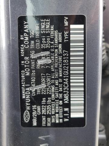 KM8J3CA41GU218137 - 2016 HYUNDAI TUCSON LIMITED GRAY photo 13