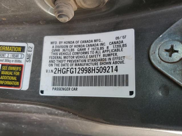 2HGFG12998H509214 - 2008 HONDA CIVIC EXL Գրաֆիտ լուսանկար 12