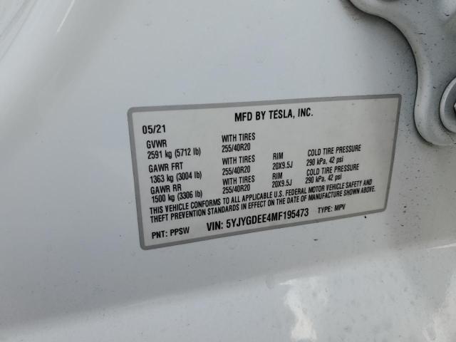 5YJYGDEE4MF195473 - 2021 TESLA MODEL Y WHITE photo 14