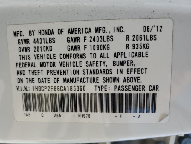 1HGCP2F88CA185366 - 2012 HONDA ACCORD EXL WHITE photo 12