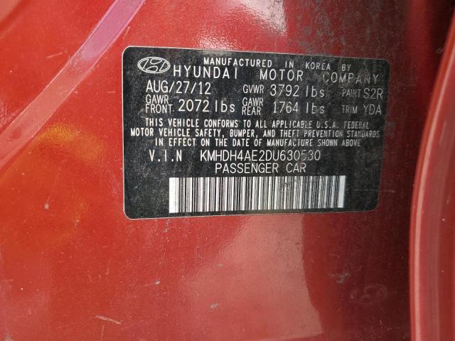 KMHDH4AE2DU630530 - 2013 HYUNDAI ELANTRA GLS RED photo 12