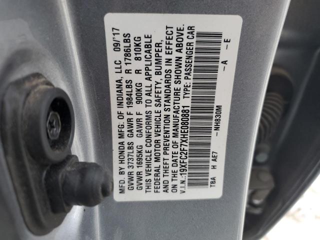 19XFC2F7XHE080881 - 2017 HONDA CIVIC EX ვერცხლისფერი ფოტო 12