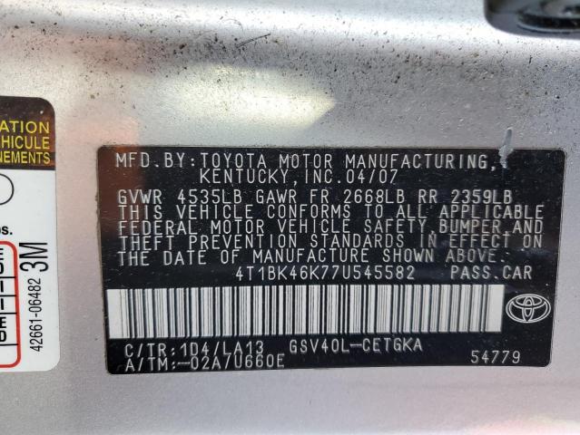 4T1BK46K77U545582 - 2007 TOYOTA CAMRY LE SILVER photo 13