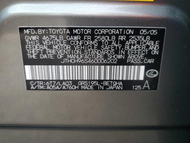 JTHCH96S460006202 - 2006 LEXUS GS 300 SILVER photo 12