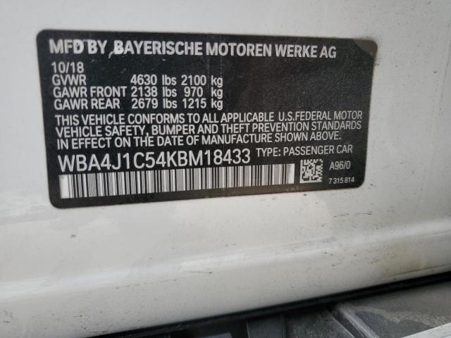 WBA4J1C54KBM18433 - 2019 BMW 430I GRAN COUPE WHITE photo 12