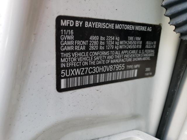 5UXWZ7C30H0V87955 - 2017 BMW X3 SDRIVE28I WHITE photo 13