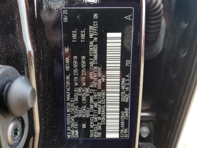 5TDHZRAH5LS024961 - 2020 TOYOTA HIGHLANDER XLE BLACK photo 13