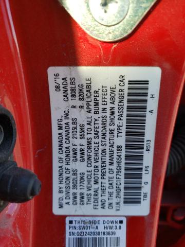 2HGFC1F79GH654188 - 2016 HONDA CIVIC EXL წითელი ფოტო 13