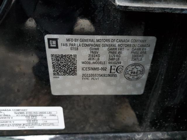 2G1105S35K9106955 - 2019 CHEVROLET IMPALA PREMIER BLACK photo 13