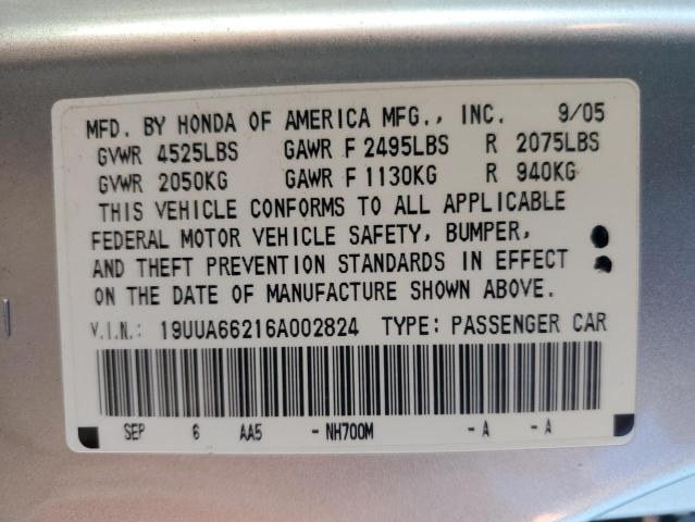 19UUA66216A002824 - 2006 ACURA 3.2 TL SILVER photo 12