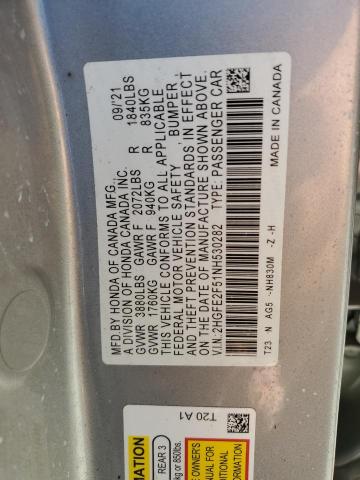 2HGFE2F51NH530282 - 2022 HONDA CIVIC SPORT 银色 照片 12