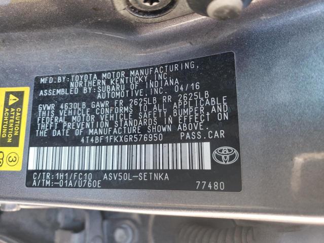 4T4BF1FKXGR576950 - 2016 TOYOTA CAMRY LE GRAY photo 12