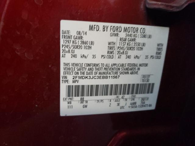 2FMDK3JC3EBB11567 - 2014 FORD EDGE SEL RED photo 14