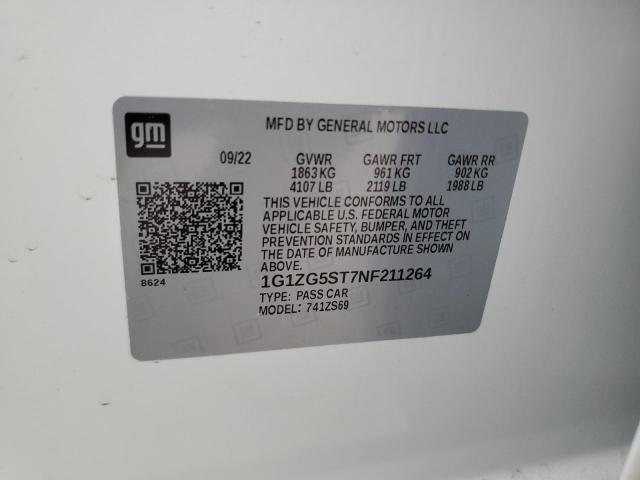 1G1ZG5ST7NF211264 - 2022 CHEVROLET MALIBU RS 白色 照片 12