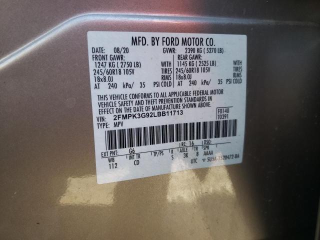 2FMPK3G92LBB11713 - 2020 FORD EDGE SE GOLD photo 13