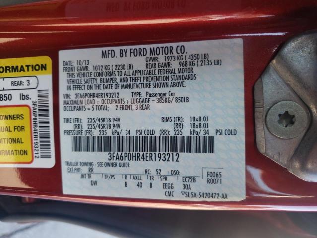 3FA6P0HR4ER193212 - 2014 FORD FUSION SE RED photo 12