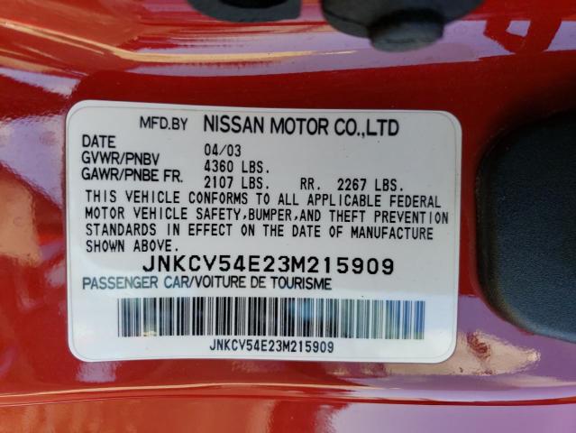 JNKCV54E23M215909 - 2003 INFINITI G35 RED photo 12