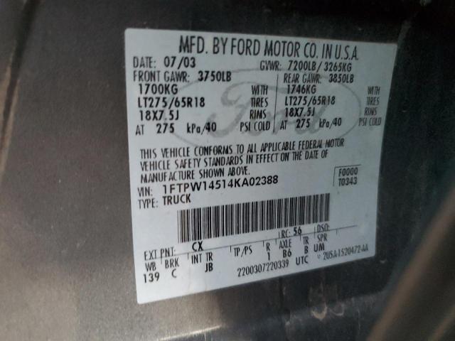 1FTPW14514KA02388 - 2004 FORD F150 SUPERCREW GRAY photo 12