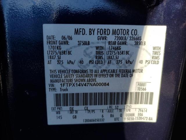 1FTPX14V47NA00084 - 2007 FORD F150 BLUE photo 12