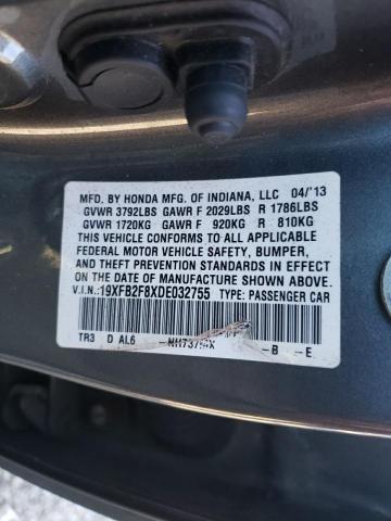 19XFB2F8XDE032755 - 2013 HONDA CIVIC EX SILVER photo 12