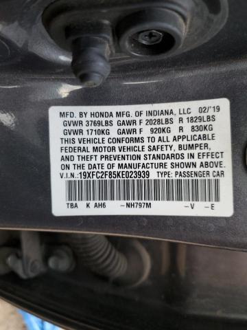 19XFC2F85KE023939 - 2019 HONDA CIVIC SPORT 灰色 照片 12
